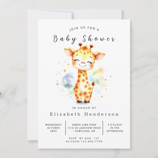 Enkel utskrivbar Giraffe Baby Shower Inbjudningar (Framsida)
