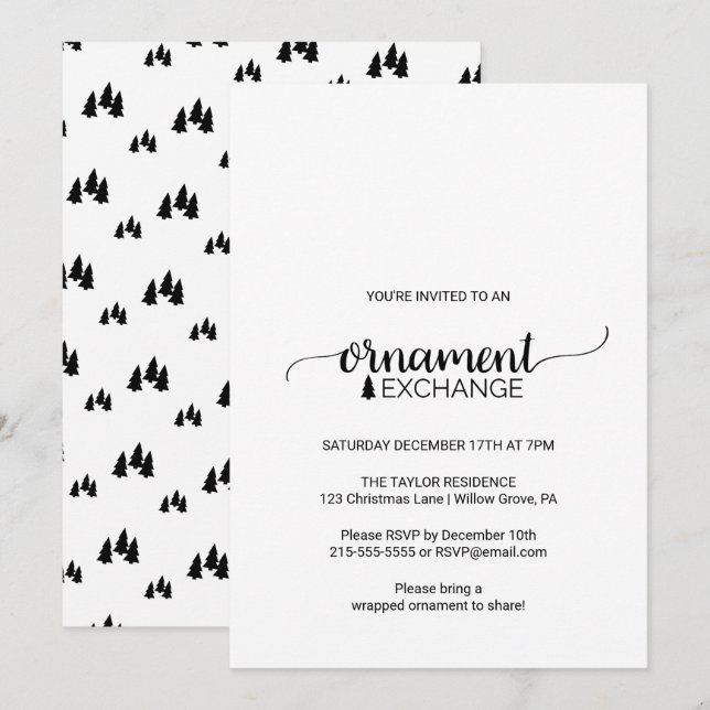 Enkel utväxling av svartvitt-kallgrafi för ornamen inbjudningar (Fram/baksida)