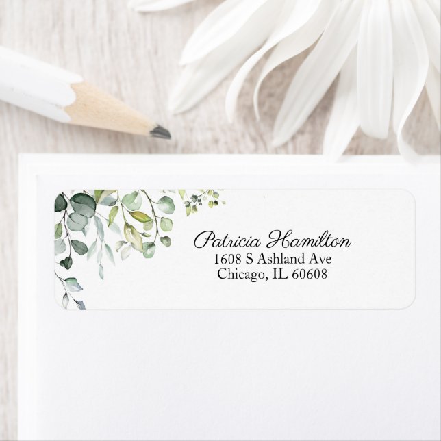 Enkel vacker akvarell Eukalyptusgrönska La Returadress Etikett (Insitu)