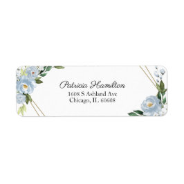 Enkel Vacker Geometrisk Dammig Blå Blomma Returadress Etikett
