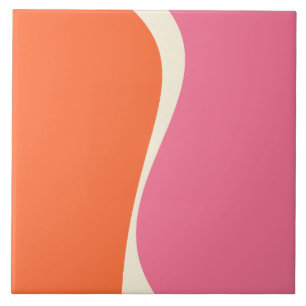 Enkel Vågar 2 i Rosa, Orange och Cream Kakelplatta