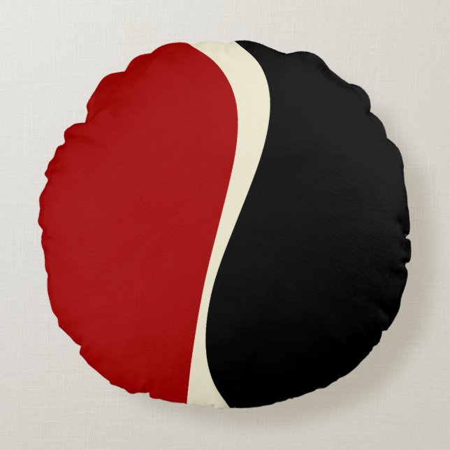 Enkel Vågar 2 i rött och grädde Rund Kudde (Framsidan)