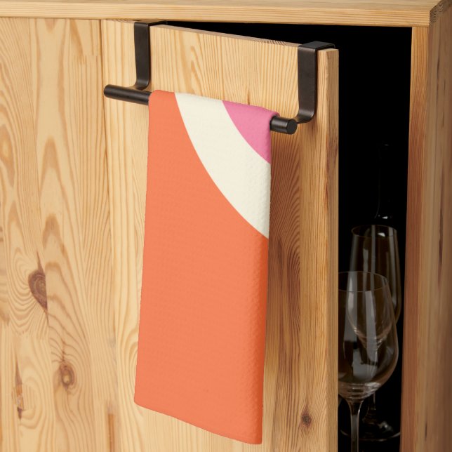 Enkel Vågar 3 - Rosa, Orange och grädde Kökshandduk (Thirds Fold)