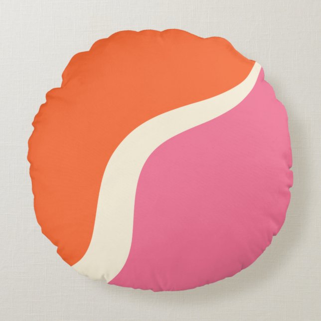 Enkel Vågar 3 - Rosa, Orange och grädde Rund Kudde (Framsidan)