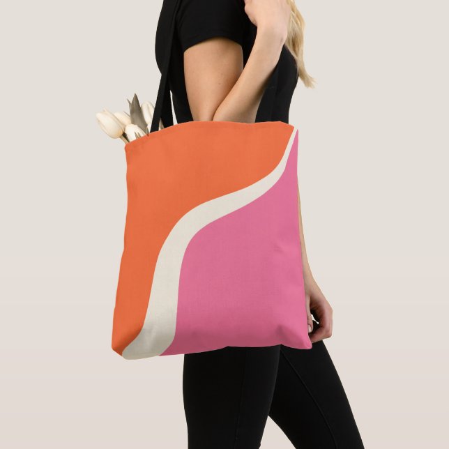 Enkel Vågar 3 - Rosa, Orange och grädde Tygkasse (Närbild)