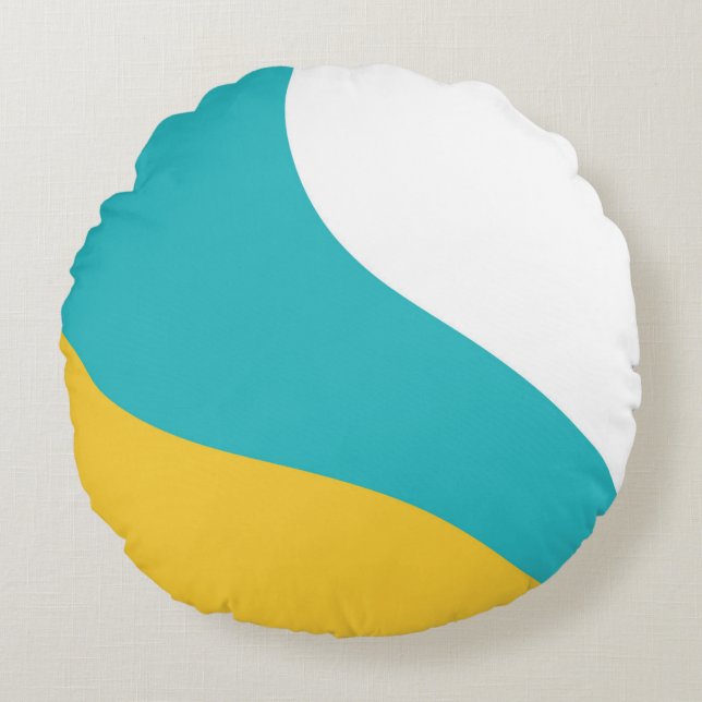 Enkel Vågar - Turkos och Gult Rund Kudde (Framsidan)