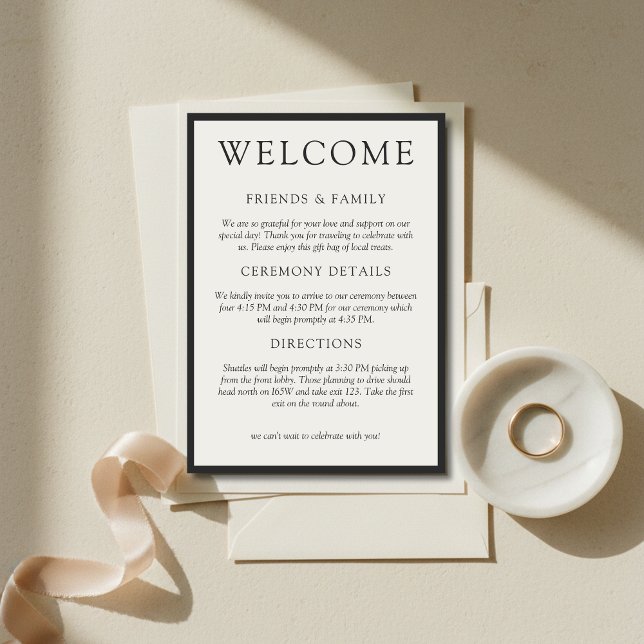 Enkel Välkomsthälsning för Kolklassiskt Bröllop Program (Simple Charcoal Classic Wedding Welcome Program)