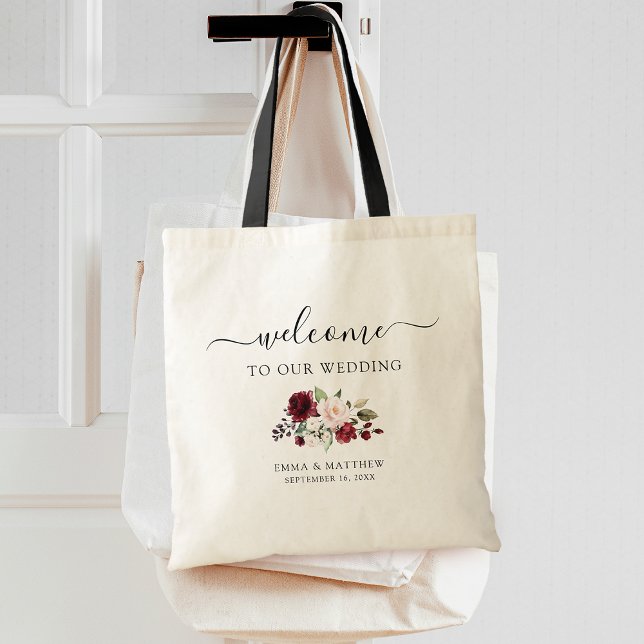 Enkel välkomstsida för skript, Bröllop Tote Bag, B Tygkasse (Simple Script Welcome Floral Wedding Tote Bag)