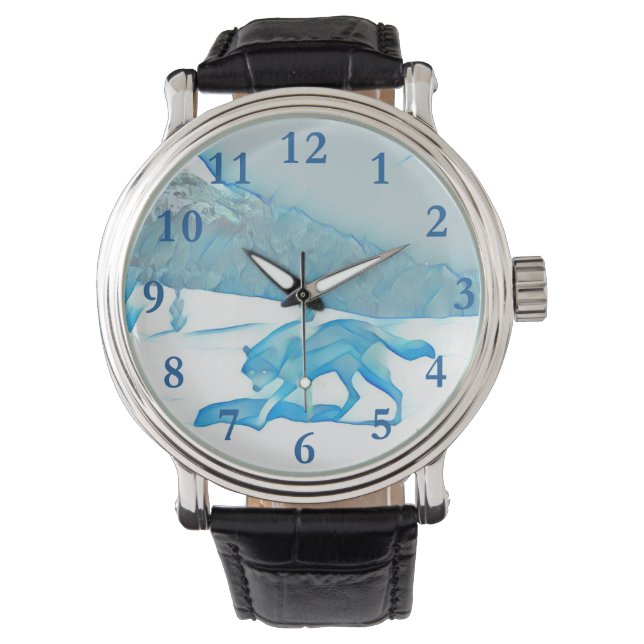 Enkel Varg i WInter Armbandsur (Framsida)