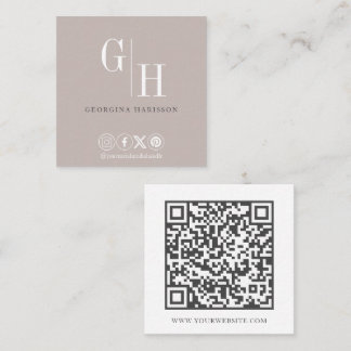 Enkel varm taupe-monogramlogotyp QR-kod Fyrkantigt Visitkort