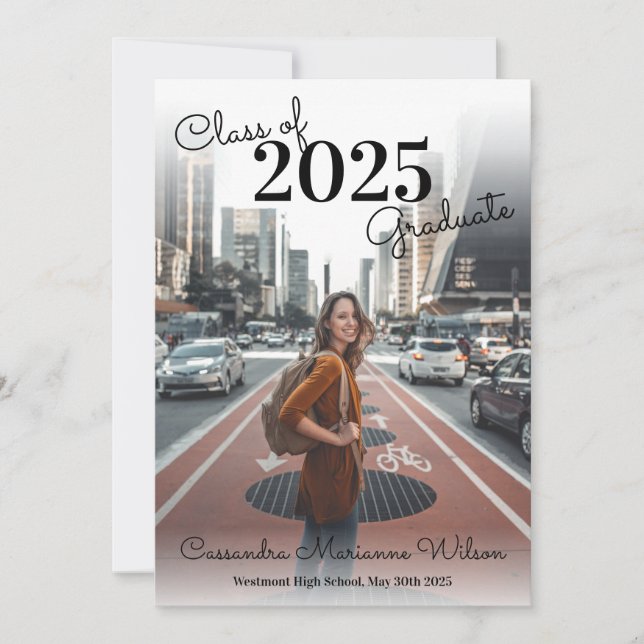 Enkel varning för Photo Studenten Modern Black Inbjudningar (Framsida)