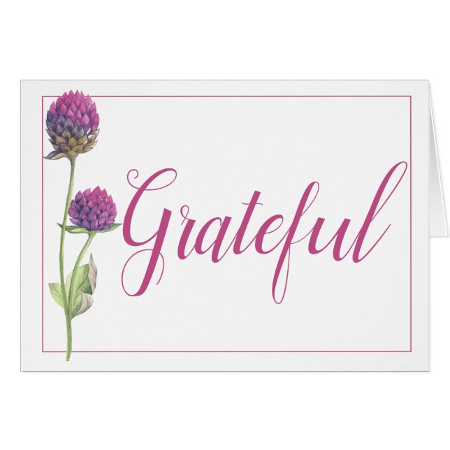 Enkel vattenfärg Amaranth Thistle Flower Bröllop OBS Kort (Framsidan Horizontal)