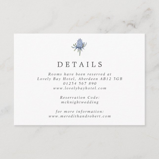 Enkel vattenfärg blå Thistle Bröllop Tilläggskort (Framsida)