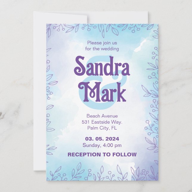 Enkel vattenfärg bröllopsinbjudan inbjudningar (Framsida)