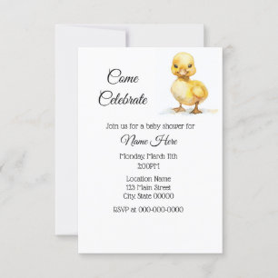 Enkel vattenfärg Duckling Baby Shower Inbjudningar