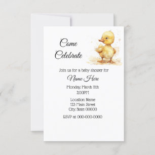 Enkel vattenfärg Duckling Baby Shower Inbjudningar