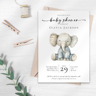 Enkel vattenfärg Elephant Baby Shower Inbjudningar