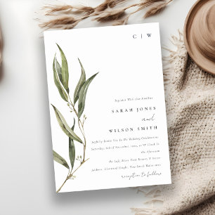 Enkel vattenfärg Eucalyptus Botanical Bröllop Inbjudningar