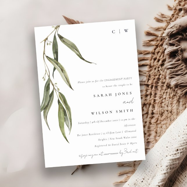 Enkel vattenfärg Eucalyptus Botaniska Förlovning Inbjudningar (Skapare uppladdad)