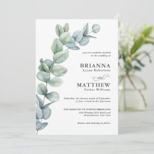 Enkel vattenfärg Eucalyptus Greenery Bröllop Inbjudningar