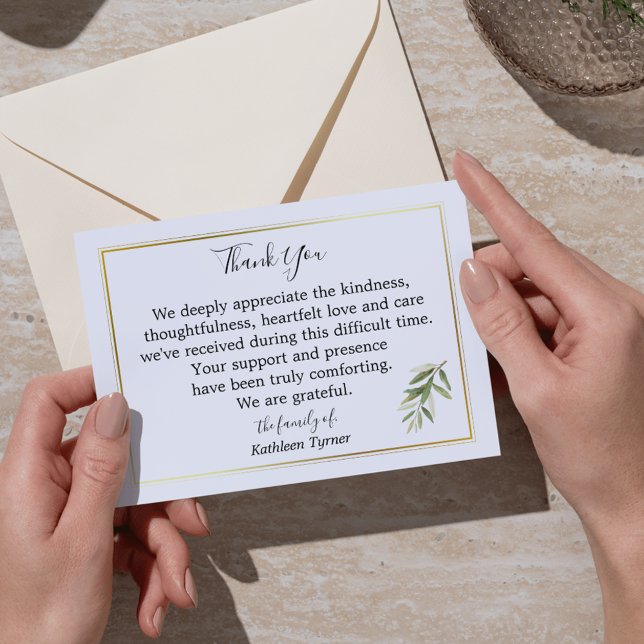 Enkel vattenfärg för Löv och Gren Memorial Tack Kort (Simple Watercolor Leaf and Branch Memorial Thank You Card)
