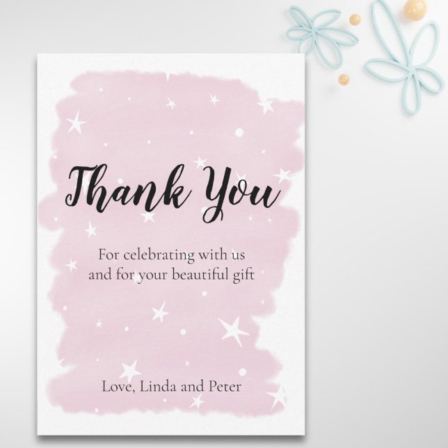 Enkel vattenfärg för Rosa med Stars tackkort Tack Kort (Skapare uppladdad)