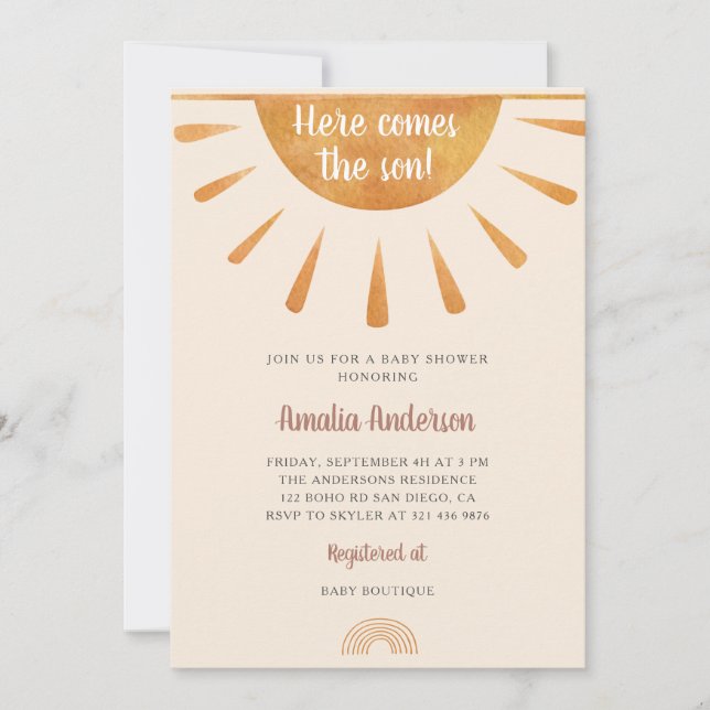 Enkel vattenfärg här kommer från babysknappen inbjudningar (Framsida)