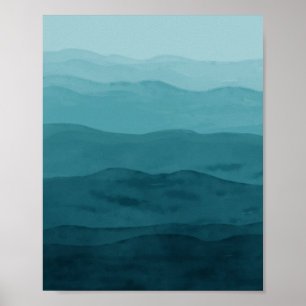 Enkel vattenfärg Havets abstrakt art blått Poster