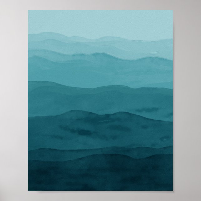 Enkel vattenfärg Havets abstrakt art blått Poster (Framsidan)