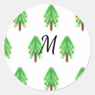 Enkel vattenfärg jul, tillsätt mönster monogram runt klistermärke