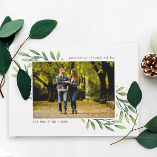 Enkel vattenfärg Lämnar Modern foto Julkort