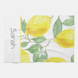 Enkel vattenfärg Lemon Lövs Monogrammed Kökshandduk