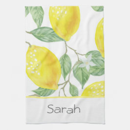 Enkel vattenfärg Lemon Lövs Monogrammed Kökshandduk