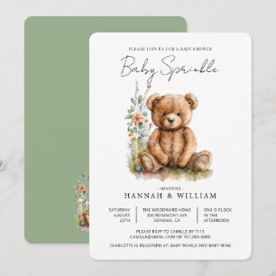 Enkel vattenfärg, liten Nalle Baby Sprinkle Inbjudningar
