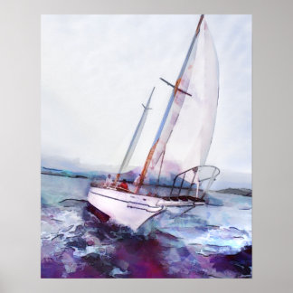 Enkel vattenfärg och bläck i sjögående segelbåt poster