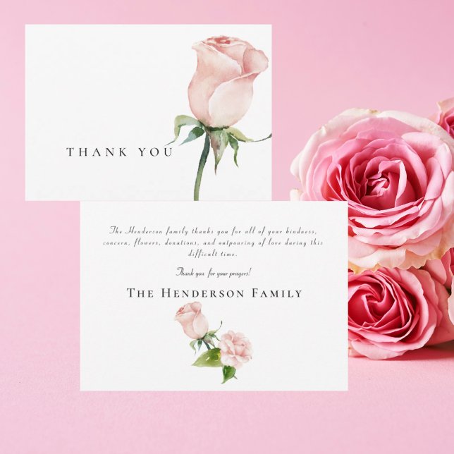 Enkel vattenfärg Rosa ros Funeral Tack Kort (Skapare uppladdad)