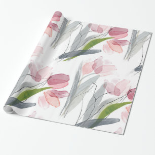 Enkel vattenfärg Rosa Vår Tulips Greenery Presentpapper