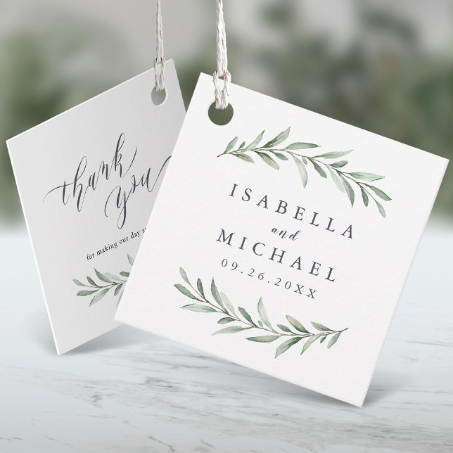 Enkel vattenfärg Rustic Greenery Bröllop Gåvor Etiketter (Simple Watercolor Rustic Greenery Wedding Favor Tags)