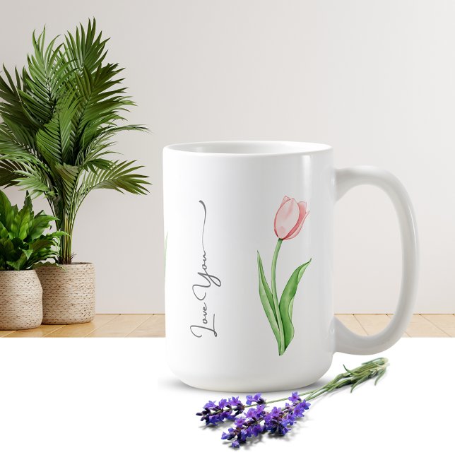 Enkel vattenfärg Tulip Blommigt Monogram kaffe Mug Kaffemugg (Skapare uppladdad)