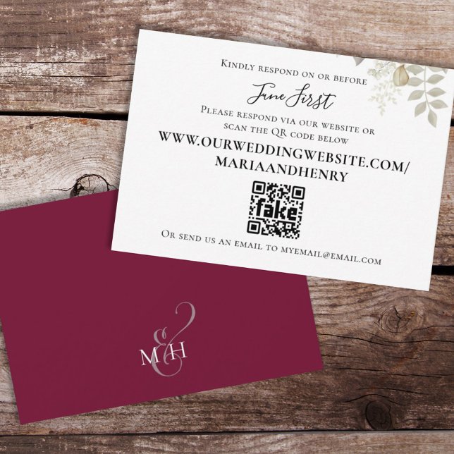 Enkel vattenfärgad Blommigt Burgundy QR-kod OSA Kort (Skapare uppladdad)