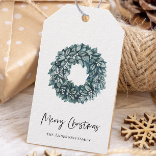 Enkel vattenfärgad Grönt Utandning   GOD JUL Presentetikett