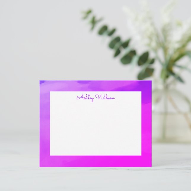 Enkel vattenfärggradient lila handskriven namn tack kort (Stående Fram)