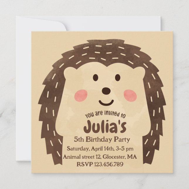 Enkel vattenfärgig födelsedagsfest för igelkottar inbjudningar (Framsida)