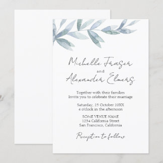 Enkel vattenfärgsElegant löv  klassisk bröllop Inbjudningar