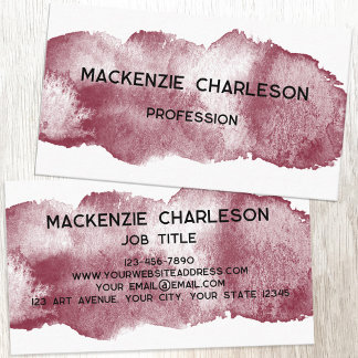 Enkel vattenfärgsfärg, brushstroke Burgundy Visitkort
