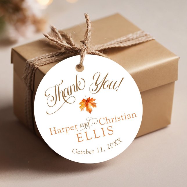 Enkel vattenfärgsfärgsfall Löv Rustic Hösten Bröll Gåvor Etiketter (Simple elegant modern watercolor burnt orange terracotta fall leaf Autumn custom wedding favor tag)