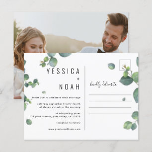 enkel vattenfärgsinbjudan Eucalyptus Bröllop ph Inbjudan Vykort