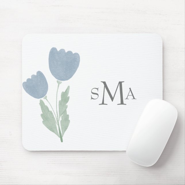 Enkel vattenfärgsmonogram Blommigt Typografi Musmatta (Med mus)