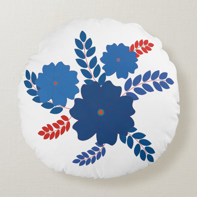 Enkel vektordesign för blåa blommor rund kudde (Framsidan)