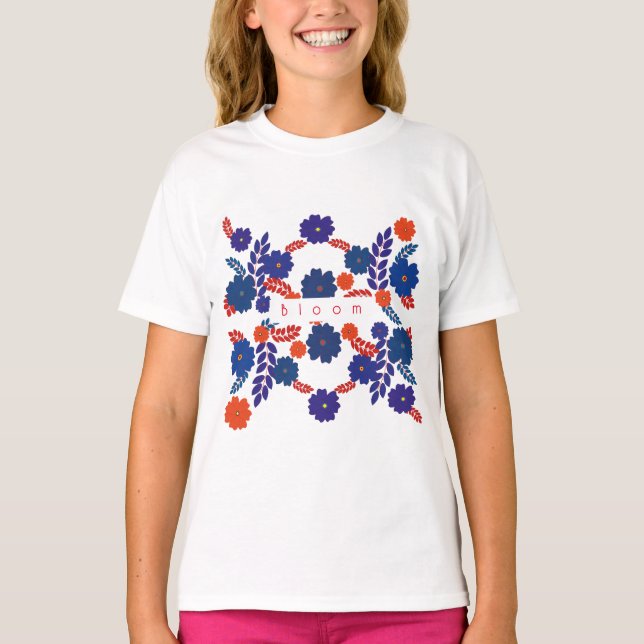 Enkel vektordesign med blå blommor t shirt (Framsida)